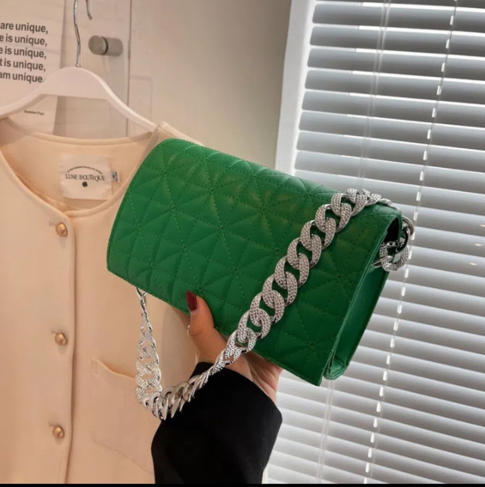 Quilted chain flap square bag